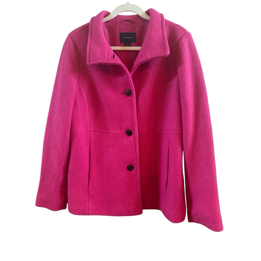 Land's End Woman's Size 12 Barbie Pink Boiled Wool Blend Lined Blazer Classic‎